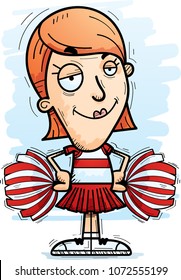 A cartoon illustration of a woman cheerleader looking confident.