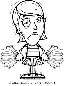 A cartoon illustration of a woman cheerleader looking sad.