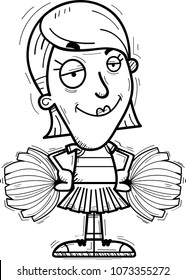 A cartoon illustration of a woman cheerleader looking confident.