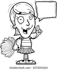 A cartoon illustration of a woman cheerleader talking.