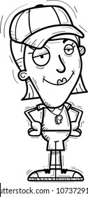 A cartoon illustration of a woman coach looking confident.