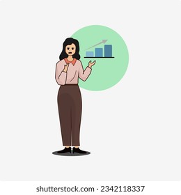 Cartoon illustration of a woman doing a business presentation complete with diagram.vector illustration