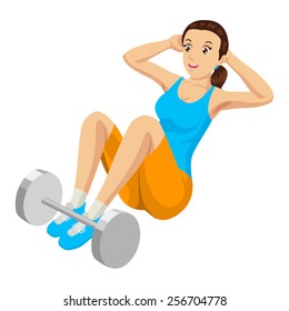 Cartoon illustration of a woman doing sit up