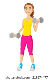 Cartoon illustration of a woman exercising with dumbbells