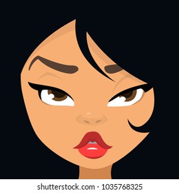 Cartoon illustration of woman face avatar. Big set of woman faces