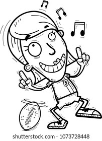 A cartoon illustration of a woman football player dancing.