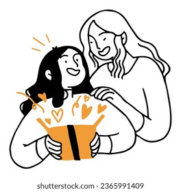 a cartoon illustration of a woman holding a box of chocolates
