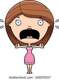 A cartoon illustration of a woman looking scared.