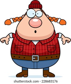 A cartoon illustration of a woman lumberjack looking surprised.