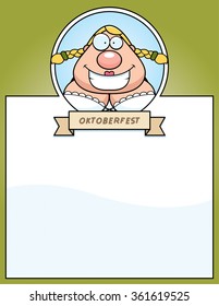 A cartoon illustration of a woman in an Oktoberfest themed graphic.