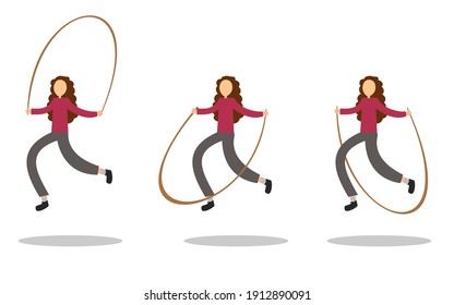 cartoon illustration of woman playing jumping rope. flat vector design