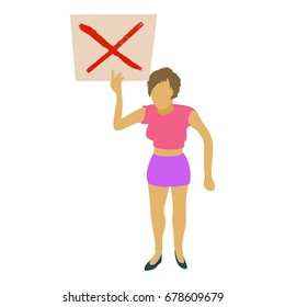 Cartoon illustration of woman protest vector icon for web