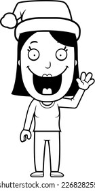 A cartoon illustration of a woman with a Santa hat on.