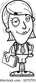 A cartoon illustration of a woman student looking confident.
