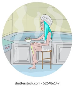 Cartoon illustration of a woman taking a bath/ Fully editable Eps 10 illustration.
