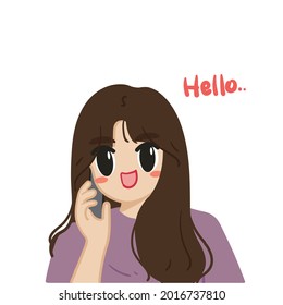 cartoon illustration of woman talking on the phone