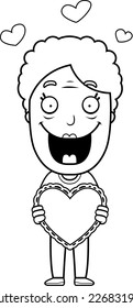 A cartoon illustration of a woman with a valentine.