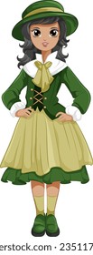 A cartoon illustration of a woman wearing a bowler hat and vintage outfit