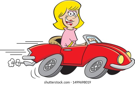 Cartoon illustration of a women driving a sports car.