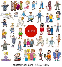 Cartoon Illustration of Women and Men People Characters Collection