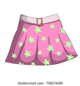 cartoon illustration - women's clothing. Pink skirt with belt with green star pattern

