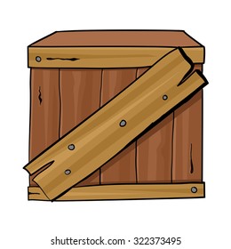 Cartoon Illustration Of A Wooden Box