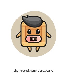 Cartoon Illustration of wooden box with tape on mouth , cute style design for t shirt, sticker, logo element