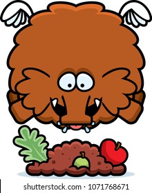 A cartoon illustration of a woolly mammoth eating.