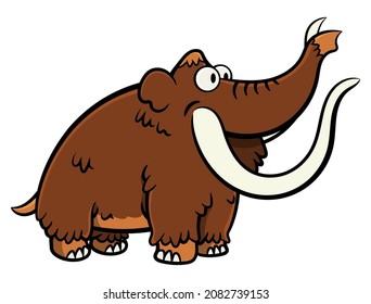 Cartoon illustration of Woolly Mammoth with huge tusk, best for sticker, mascot, and logo with stone age themes