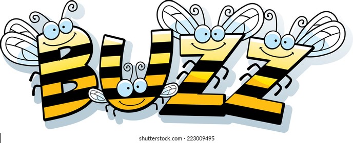 A Cartoon Illustration Of The Word Buzz With A Bee Theme.