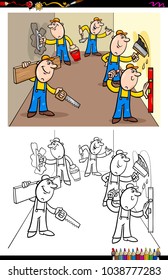 Cartoon Illustration of Workers and Builders at Work Characters Group Coloring Book Activity