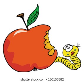 cartoon illustration of worm and apple