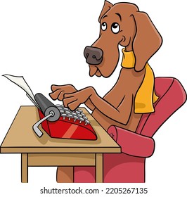 Cartoon illustration of the writer or poet dog with typewriter