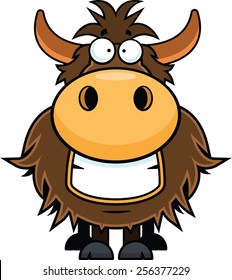 Cartoon Illustration Of A Yak With A Big Grin. 