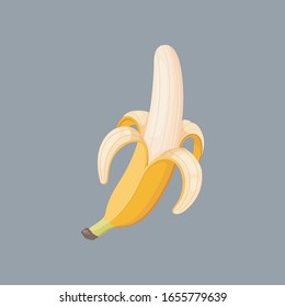 Cartoon illustration yellow banana. Single fresh banana fruit.