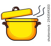 Cartoon illustration of a yellow cooking pot.