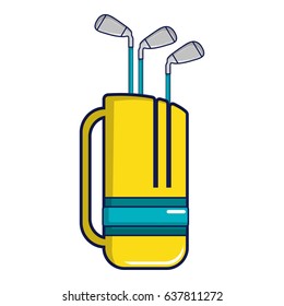  Cartoon illustration of yellow golf bag full of golf clubs vector icon for web