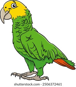 Cartoon illustration of yellow headed Amazon parrot bird animal character