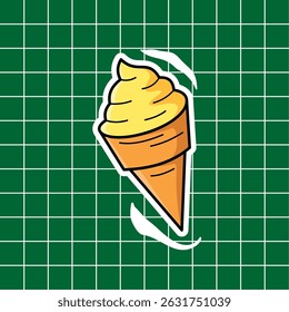 Cartoon illustration of yellow ice cream. Ice cream sticker design template