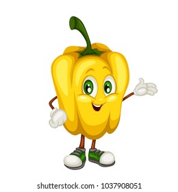 Cartoon Illustration of a Yellow Pepper. Cute Vegetable Mascot. Vector Illustration