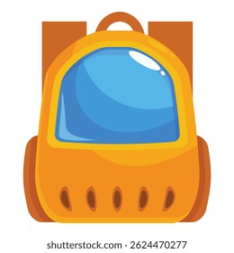 Cartoon illustration of a yellow school bag looking like an astronaut helmet, capturing the excitement of going back to school