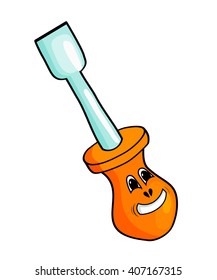 Cartoon illustration of a yellow screwdriver. Vector illustration