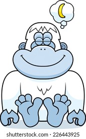 A cartoon illustration of a yeti dreaming of a banana.