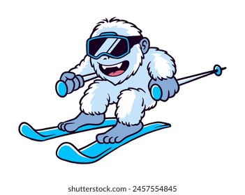 CARTOON ILLUSTRATION OF YETI SKIING