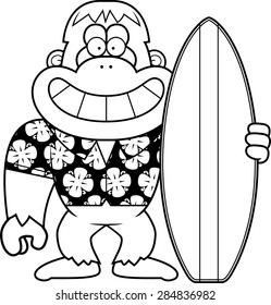 A cartoon illustration of a yeti surfing in the Summer.