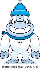 A cartoon illustration of a yeti wearing Winter clothes.