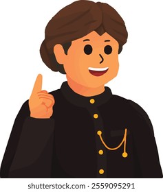 Cartoon illustration of a young boy in formal traditional Javanese attire, including a black suit with gold accents, giving a thumbs-up gesture