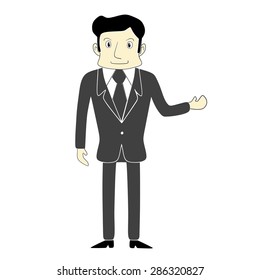 cartoon illustration of a young businessman presentation