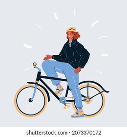 Cartoon illustration of Young girl riding bike on white