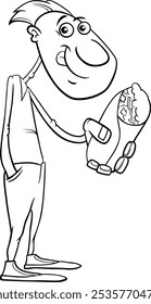 Cartoon illustration of young hungry guy with burrito coloring page